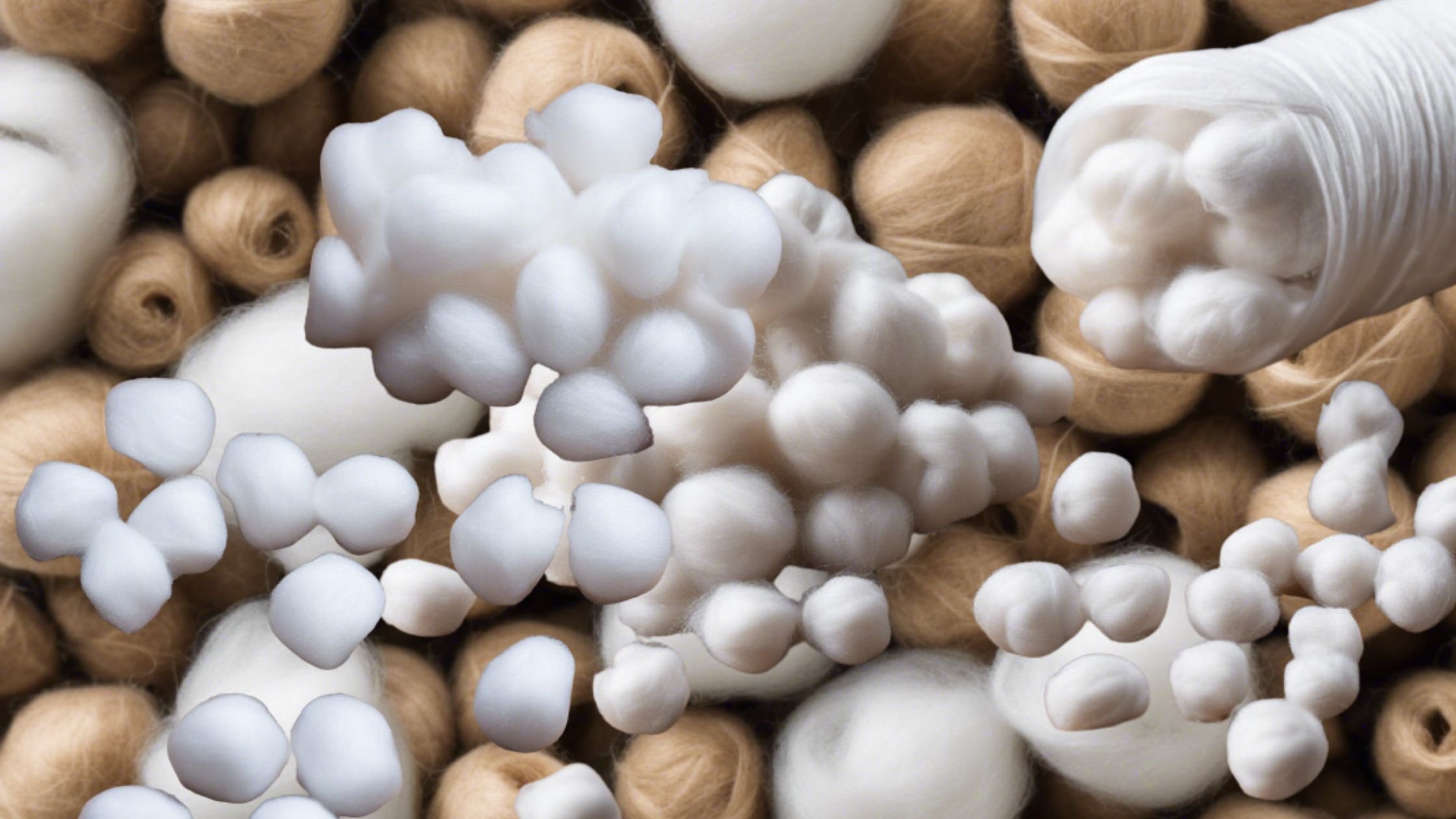 Natural fiber cotton bolls next to plastic pellets_synthetic fiber